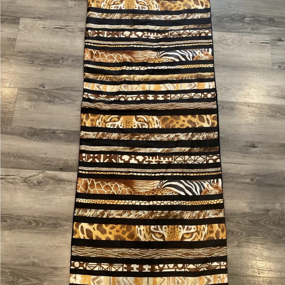 Salvatore Ferragamo Animal Print silk scarf/shawl w/velvet 75X30/Authentic!Nice!